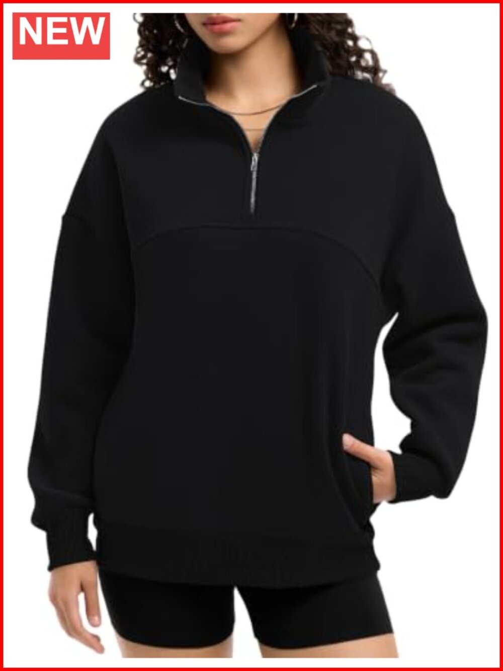 Womens Fleece Quarter Zip Pullover Oversized Sweatshirt Soft Brushed